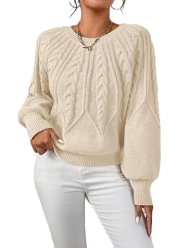 OSCORP Women’s Beige Cable Knit Crew Neck Sweater Neutral Textured