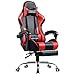 LUCKRACER Chaise Gaming Repose Pieds Coussin Lombaire de Massage Fauteuil de Bureau Ergonomique et Pivotant avec Accoudoirs Synchronisés (Rouge)