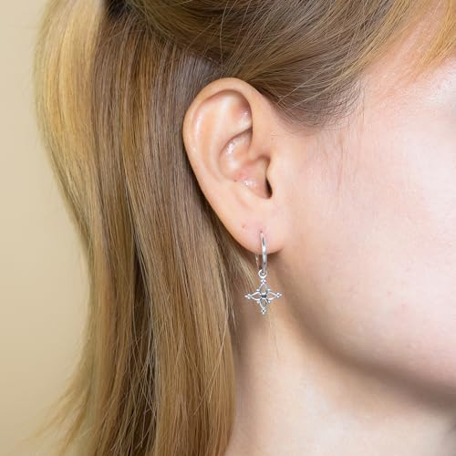 Boma Jewelry Sterling Silver Bohemian Star Hoop Earrings with Snap Down Closure2