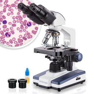 AmScope - Microscopio binoculare composto 40X-2500X, LED, microscopio biologico da laboratorio con palco 3D per studenti e adulti - B120C-EUL