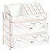 Glamlily White Marble Makeup Organizer with Rose Gold Trim, Cosmetic Storage Drawers for Vanity (9.5 x 9.5 x 5.5 in) - Make Up Organizers for Vanity