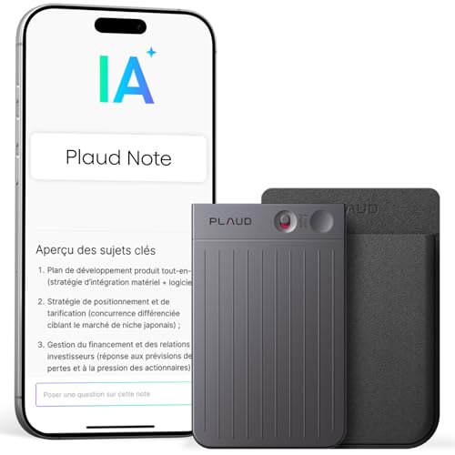 Plaud Note Enregistreur Vocal IA avec Étui Dictaphone Enregistreur Vocal Numérique Contrôle par App Transcription et Résumé IA Prise en Charge de 112 Langues Conçu pour Conférences Réunions Appels