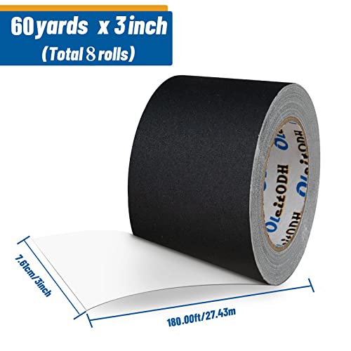 3 Inch Black Gaffers Tape -8 Roll Multi Pack Bulk -60 Yards Per Roll - Easy Tear, No Residue Non Reflective Gaff Tape -Waterproof Matte Cloth Gaffing Tape For Professional Photography, Filming, Stage #TOP1