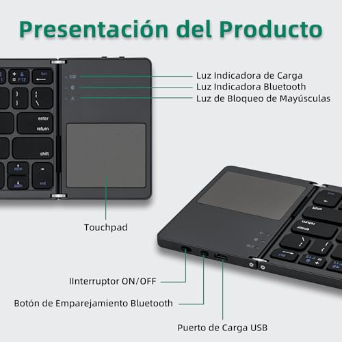 Mcbazel Teclado Bluetooth Plegable Recargable, Tri-Teclado...