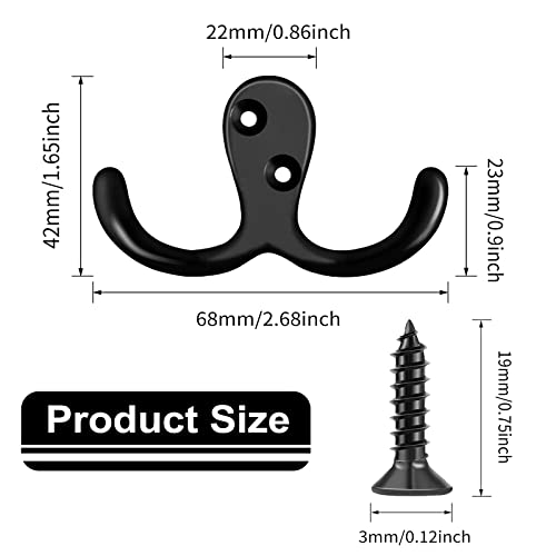 10 Pack Coat Hooks,Wall Hooks,Heavy Duty Double Prong Coat Hooks Wall Mounted, Coat Hooks For Wall Hooks For Hanging With 20 Screws Black Hooks For Hanging Coat,Bag,Scarf,Towel,Hat,Key,Cup(Black) #TOP1