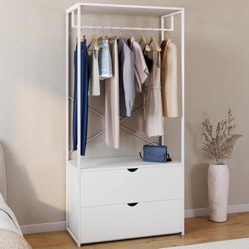 Dressing penderie 2 tiroirs . 80 cm BROOKLYN bois et métal - vue 3