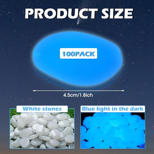 Image of Landical 1.8 Inch 100 Pcs Large Glow in The Dark Rocks Garden Stones Night Guide Pebbles Outdoor Fish Tank Rocks Aquarium Gravel Luminous Stones for Walkway Yard Succulent Plant Decor (White)