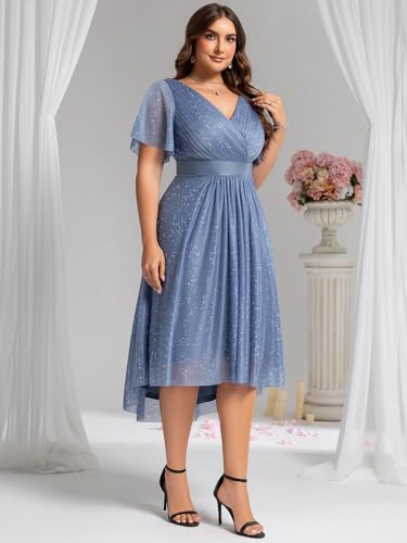 Image of Ever-Pretty Plus Women's Cocktail Party Dress V Neck A Line Glitter Plus Size Formal Wedding Guest Dresses for Curvy Women