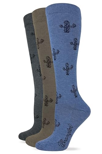 Chaussettes montantes Wrangler en coton avec motif cactus pour femme, lot de 3 paires