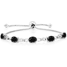 Gem Stone King 3-6 Cttw Gemstone Birthstone and Accent Lab Grown Diamond Tennis Bracelet For Women | 925 Sterling Silver | 7X5MM Oval | Adjustable Bolo Bracelet For Women | Easy-On Easy-Off
