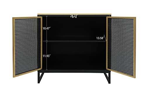 Cemkar Modern 2 Door Decorative Cabinet Storage Cabinet, Mid-Century Kitchen Buffet Sideboard With Rattan Iron Door And Adjustable Shelves, Modern Furniture Decor Gold+Black #TOP3