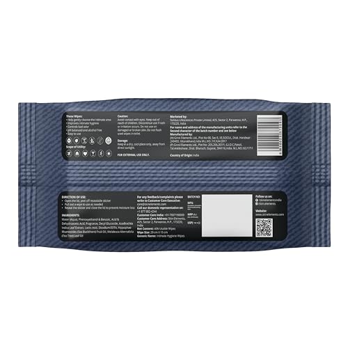 Image of Skin Elements Intimate Hygiene Wipes | Unisex | pH Balanced Wet Wipes | Tea Tree Oil & Neem Extracts | 40 Intimate Hygiene Wipes | Pre and Post Intimacy