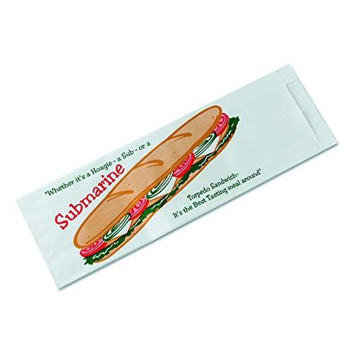Bagcraft 300435 Submarine Sandwich Bags, 4 1/2 x 2 x 14, White Preprinted Submarine (Case of 1000)