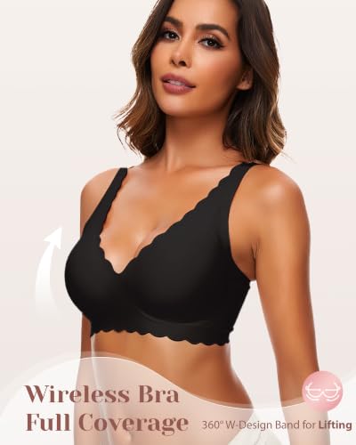Image of Deep V Petal Bras for Women No Underwire Soft Wireless Bras Comfort Seamless Bralettes with Extender