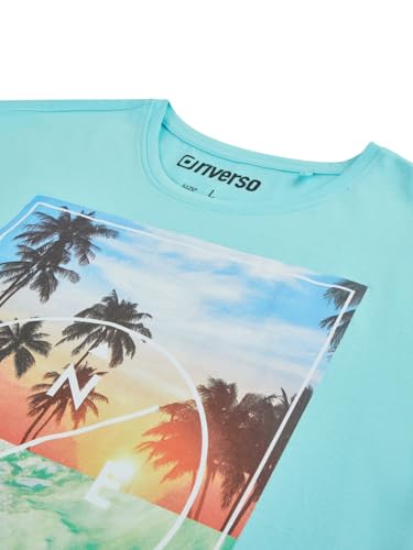 riverso Tshirt Herren Baumwolle Regular Fit RIVLukas Rundhals Kurzarm Sommer Tee Shirt Print Türkis XXL, Größe:XXL, Farbe:Türkis (LJD) – Ansicht 4