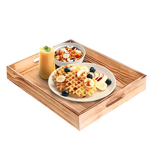 Wood Serving Tray With Handles Rectangular Wooden Coffee Table Breakfast Large Tray For Eating, Bedroom, Kitchen, Living Room - 17X13 Inches #TOP6