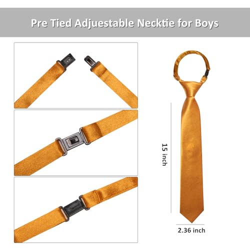 Image of Barry.Wang Boys Ties Pre-Tied Satin Solid Color Kids Tie Pocket Square Set Adjustable Formal Necktie Graduation School