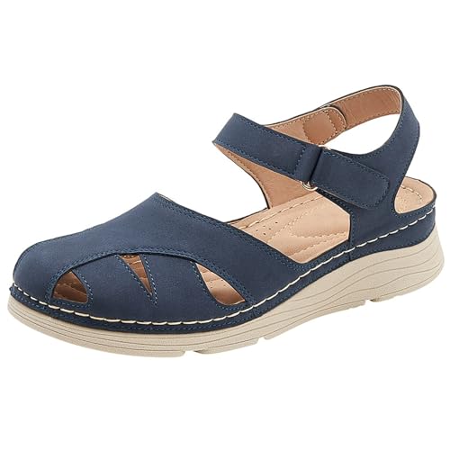 Cocila Sandalias De Verano Para Mujer Tacón Cuña Zapatos Punta Cuñas Playa Transpirable Cómodo Plana (Blue, 41) Sport Esparto Negras Yute Comodas Piel Con Planas Cerradas Trekking Anchas
