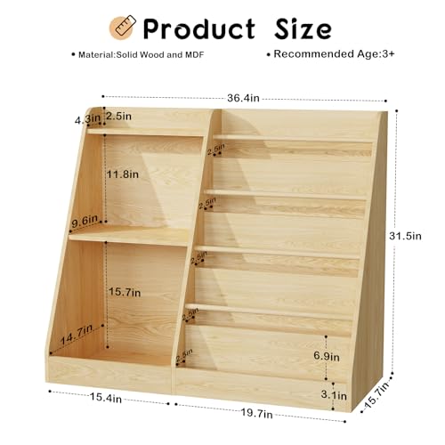 Image of Lkeiyay 5 Tier Kids Bookshelf,Baby Bookshelf,Toy and Book Storage for Kids,Book Display Shelf,Natural