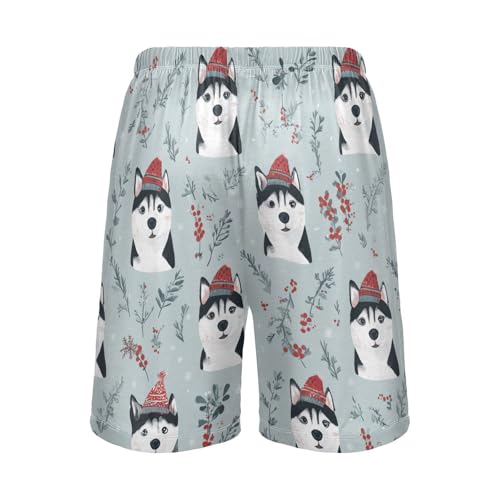 Husky Spruce Branch Pajama Bottom Shorts for Men Soft Casual Sleep Lounge Shorts with Pockets S-XXL2