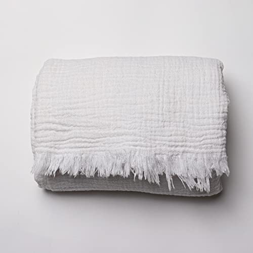 PÜSKÜL - Muslin Towels for Adults - Affordable Pack 3-100% Turkish Organic Cotton Muslin Fabric - for Bath, Beach, Throw, Sheet, Spa- Extra Soft, Towels for Sensitive Skin (White)