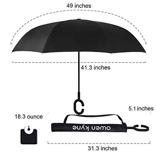 image for Owen Kyne Windproof Double Layer Folding Inverted Umbrella, Self Stand