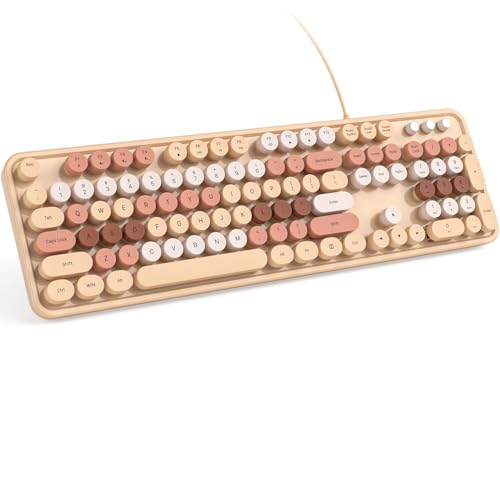 Image of KNOWSQT Wired Computer Keyboard - Milk Tea Colorful Full-Size Round Keycaps Typewriter Keyboards for Windows, Laptop, PC, Desktop, Mac