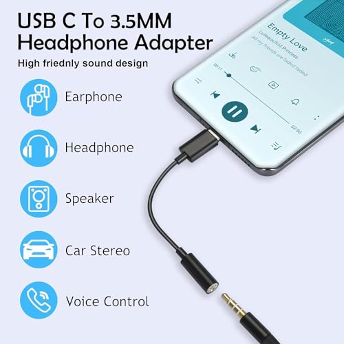 Image of Samsung Type C to 3.5mm Headphone Jack, Upgrade 32bit Hi-Fi Sound Compatible with Samsung Galaxy S24 /S23 /S22 /S21 /S20 (Ultra /Plus /Fe), Note 20 /20+ /10,Flip /S /A /F /M Series (Black)