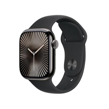 Apple Watch Series 10 GPS + Cellular • Caixa ardósia de titânio – 42 mm • Pulseira esportiva preta – P/M