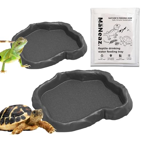 MaNeaz 2 Pièces Abreuvoir Tortue Terrestre Accessoire Tortue Terrestre Empreinte Reptiles Bol Alimentair Reptiles Bol Alimentation Pour Petits Reptiles...
