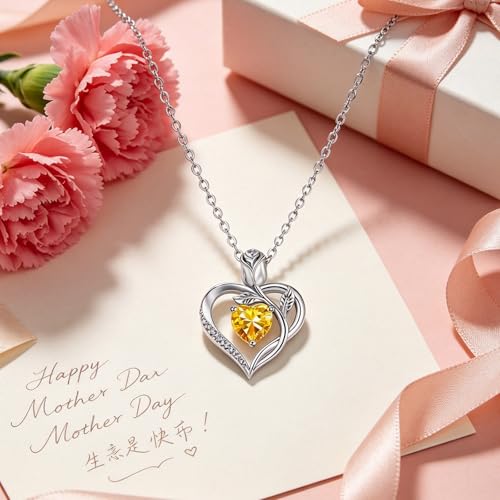 Image of Heart Birthstone Necklace for Women I Love You