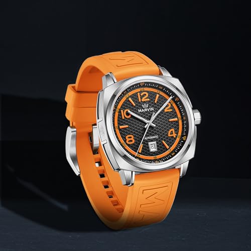 marvin Swiss Mens Watches Automatic Mechanical Watch for Men with Rubber Strap,50M Waterproof,42MM Sapphire Glass Black Dial Luxury Men's Wrist Watches2
