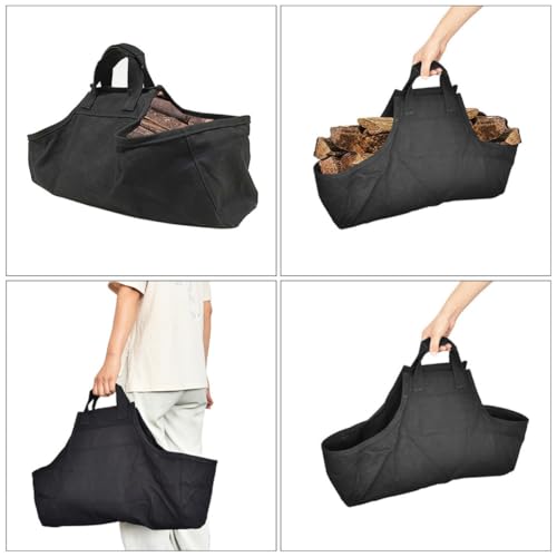 Panier à bûches en tissu Oxford noir de construction robuste et durable - 7