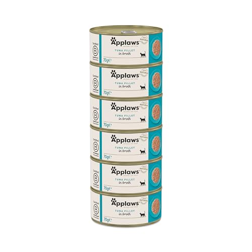 Applaws Alimento húmedo 100% Natural para Gatos, Filete de atún, latas de 70 g, Paquete de 6