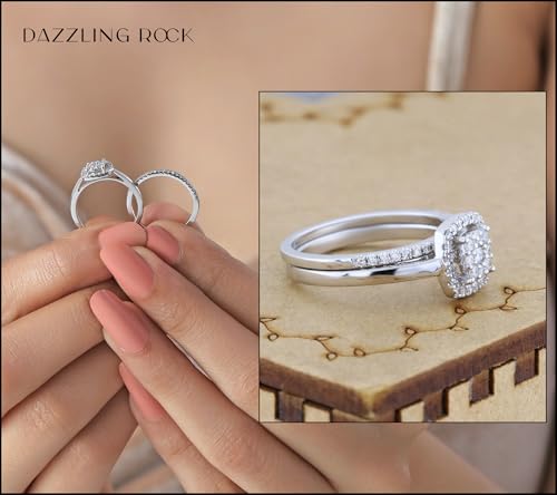 Dazzlingrock Collection 0.30 Carat Round White Diamond Square Cluster Wedding Ring Set for Her in 10K Solid Gold3