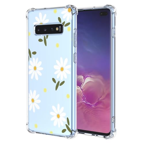 Esong Transparente Funda Para Samsung Galaxy S10 Plus,Carcasa Ultrafina Lindo Estética Margarita Crisantemo estampado floral Para Mujer Y Niñas,Delgada Suave Tpu Silicona Original Bonito Case-01