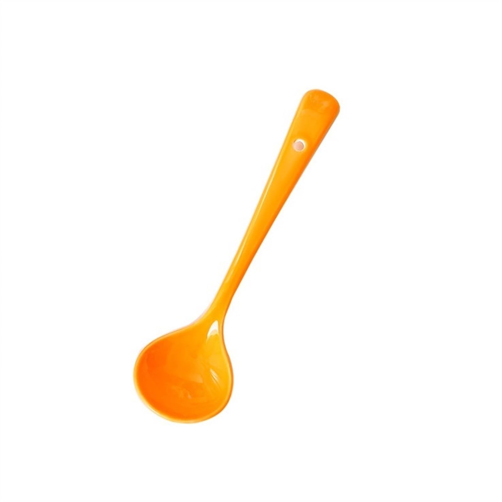 Cuchara de Sopa Cuchara de cerámica Cucharas de Sopa Cuchara de Sopa asiática de Mango Largo con Agujero Cuchara de Ramen China Coreana Japonesa Cuchara de Cena(Orange)