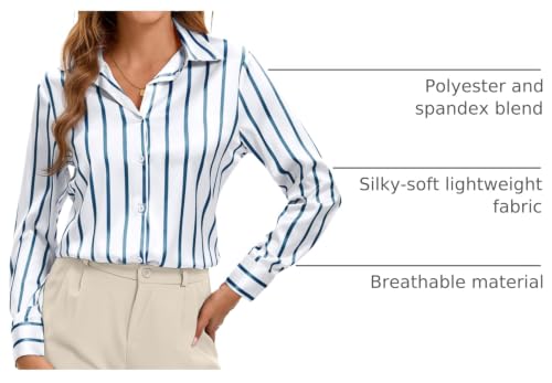 Image of Premium Soft Breathable Stretch Satin Silk Button Down Shirts for Women Long Sleeve Leopard Blouses Work Dress Tops