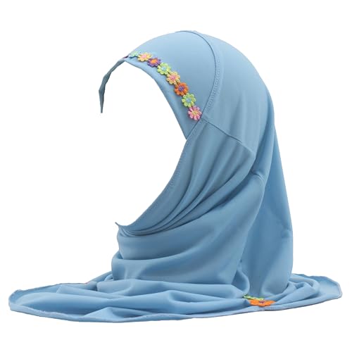 Modest Beauty Instant Hijab for Kids Girls Muslim Headscarf Islamic Scarf with Flowers Soft