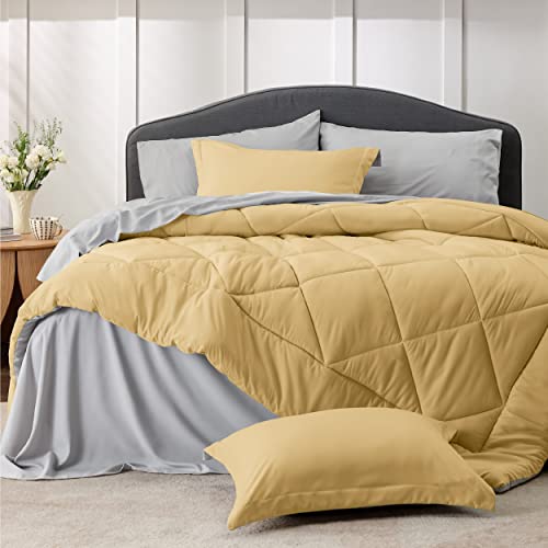 Bedsure Yellow Queen Comforter Set - 7 Pieces Reversible Queen Bed In A Bag Queen Bed Set With Comforters, Sheets, Pillowcases & Shams, Queen Bedding Sets #TOP6