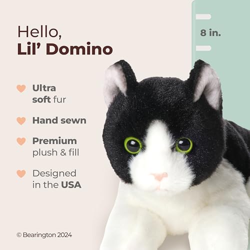 Image of Bearington Lil' Domino Tuxedo Cat Plush - 8 inch Realistic Black and White Stuffed Animal with Soft Fur and Lifelike Details - Adorable Kitty Stuffy Gift for Kids, Toddlers, and Kitten Lovers