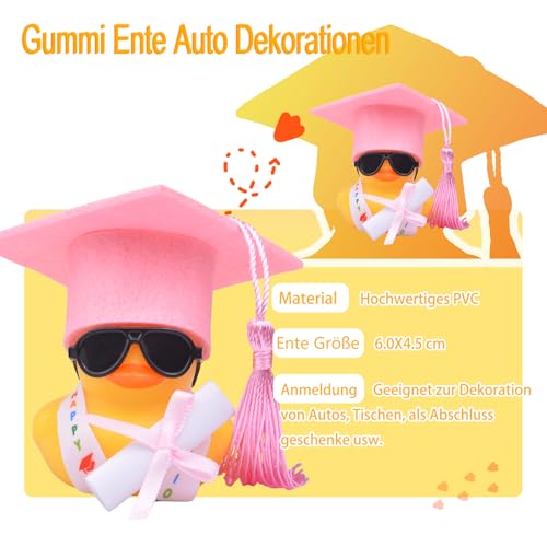 Mwmoeen lustige Akademiker Gummiente mit Diplom, Mini Graduierung Ente Auto Armaturenbrett Dekoration mit Graduierung Hut Schärpe Brille und Schärpe, Prüfung Bestanden, Positive Geschenke