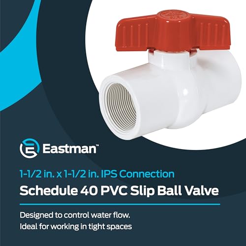 Image of Eastman 1-1 /2 Inch IPS Schedule 40 PVC Ball Valve, Quarter Turn Ball Valve, White, 20085