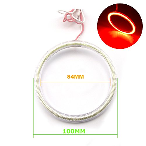 ZXREEK 2X 100MM 3.94" Red Color Car Cob LED Angel Eyes Light Halo Ring Headlight Marker 12V/24V
