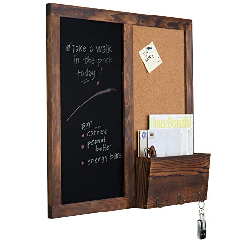 Mygift TB-HOM1537DKBRN Rustic Dark Brown Wood Wall-Mounted Chalkboard With Cork Board, Mail Sorter, & Key Hooks thumb #6
