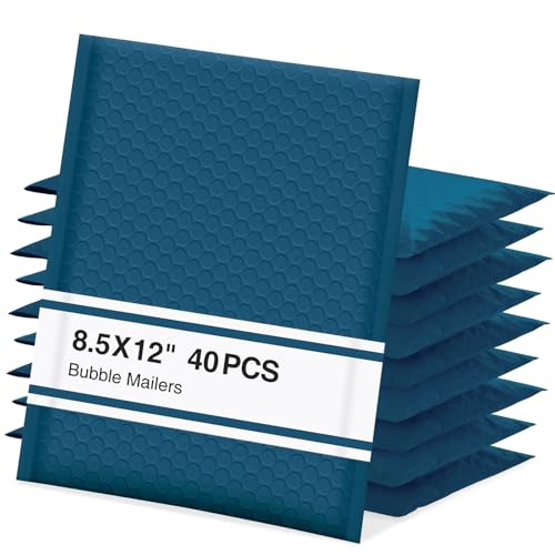UCGOU Bubble Mailers 8.5x12" 40 Pack Usable Size 8.5x11" Navy Blue Padded