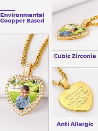 Richsteel 2RP20274K2163K-18-OEMRS-RUS Personalized Photo Engraved Delicate Heart Pendant Necklace For Women 18K Gold Plated Choker Custom Jewelry Gift For Friend thumb #4