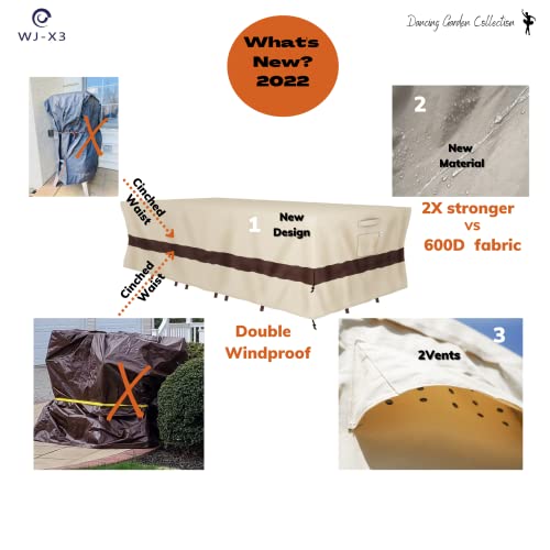Wj-X3 Rectangular Outdoor Table Cover, Heavy Duty Furniture Cover Waterproof, High Wind Resistant Design For Patio Furniture 108W X 83D X 28H Inches, Beige & Coffee #TOP1