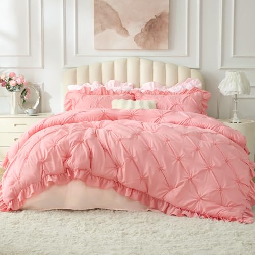 Image of BEDELITE Queen Comforter Set Ruffle-Pink,Lightweight & Soft Comforter