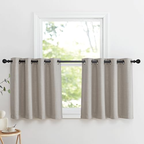 Image of NICETOWN Linen Curtain Valances for Living Room 30 inch Length 2 Panels, Grommet Top Light Blocking Room Darkening Curtains Thermal Insulated Window Tiers for Barhtoom Window, Angora, W50 x L30